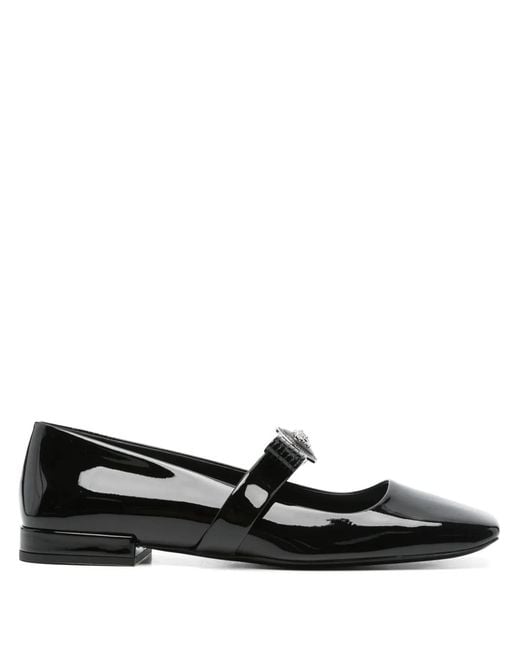 Versace Black Gianni Ribbon Embellished Patent-Leather Mary Jane Ballet Flats