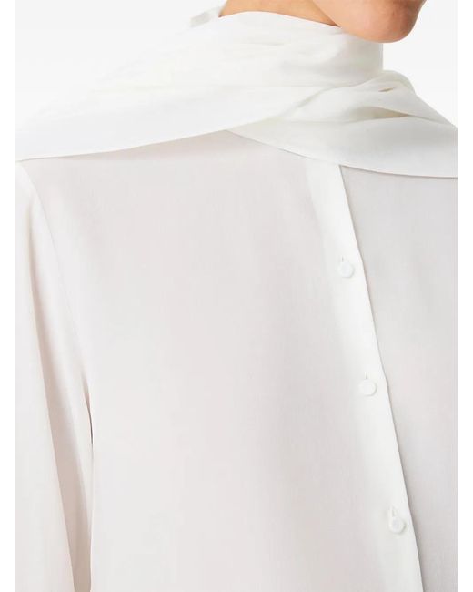 Another Tomorrow White Signature Bow-Detail Silk Blouse