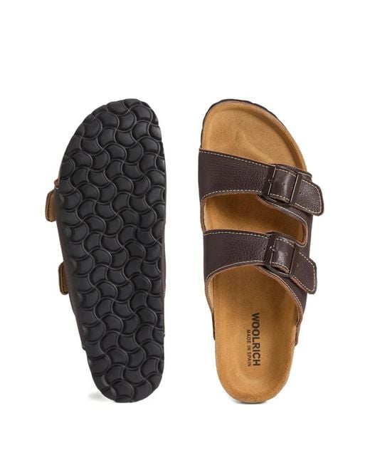 Woolrich Brown Strap-Details Leather Sandals for men