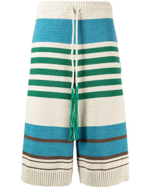 Craig Green Green Striped Ribbed-knit Shorts for men