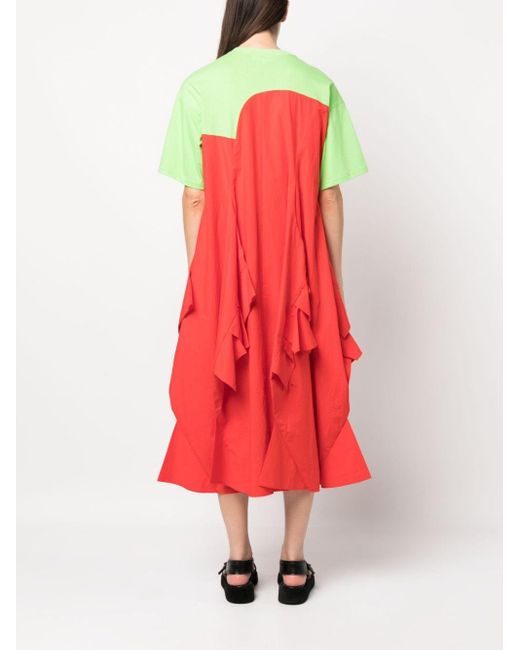 Enfold Pointy Asymmetric Ruffled Midi Dress in Red | Lyst UK