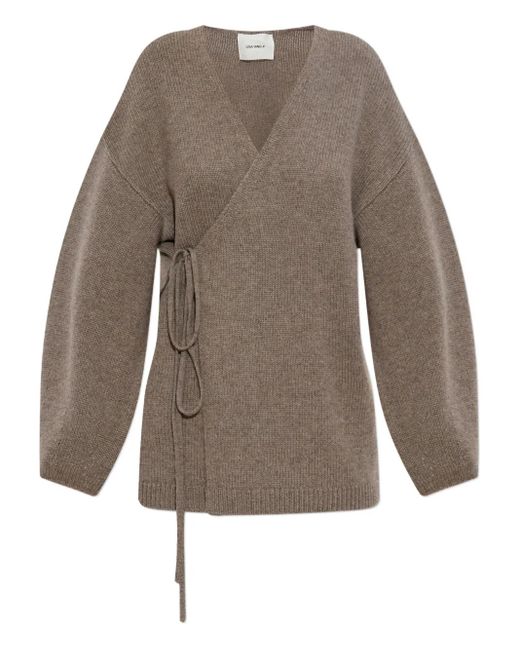 Lisa Yang Brown Tie-Front Wrap Cardigan