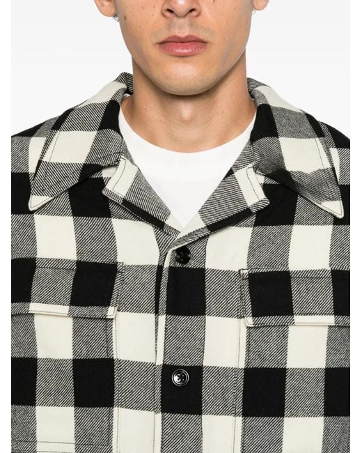 AMI Black Check-Pattern Flap-Pocket Overshirt for men