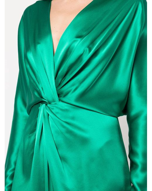 Michelle Mason Green Twist-Detail Silk Gown