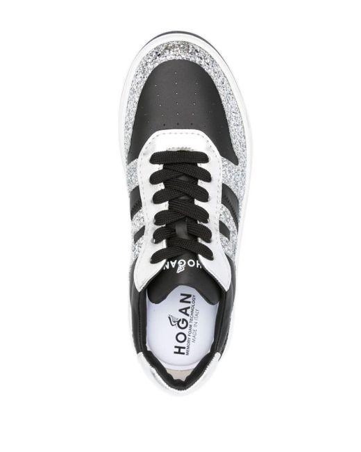 Hogan White H630 Glitter-detail Leather Sneakers