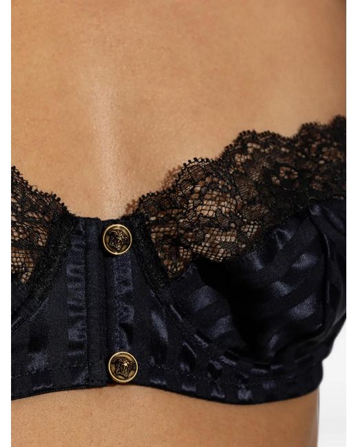 Versace Black Lace-Trim Jacquard Silk Bralette