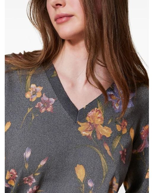 Twinset Gray Floral-Print Sweater