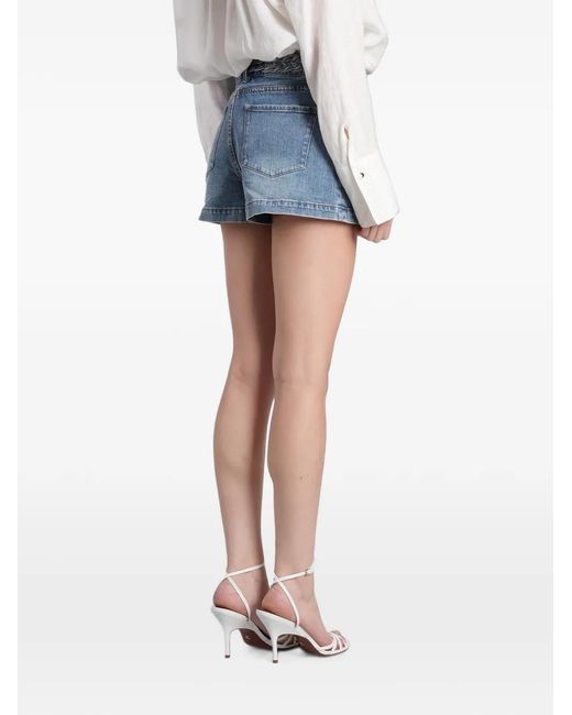 Alice + Olivia Blue Lula Braided-Waistband Mini Shorts