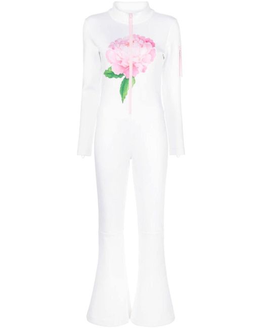 Cynthia Rowley White Floral-print Flared Jumpsuit