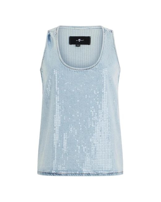 7 For All Mankind Blue Sequin-Embellished Top