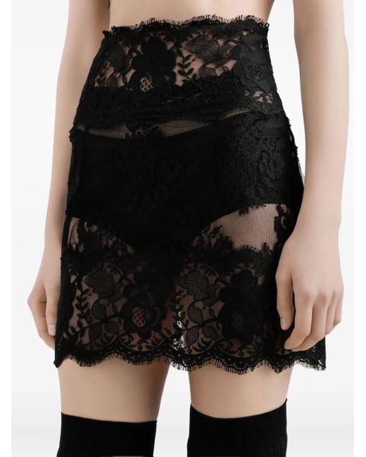 Dolce & Gabbana Mini-Rok Met Gewelfde Afwerking En Kant in het Black