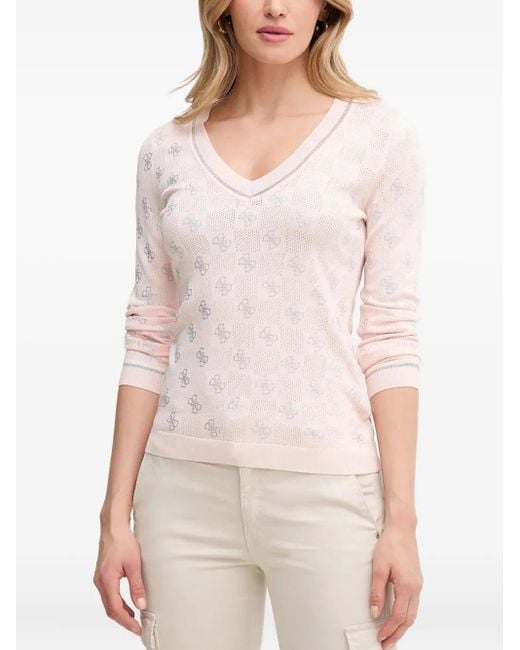 Guess Top Met V-Hals En Logopatroon in het Gray