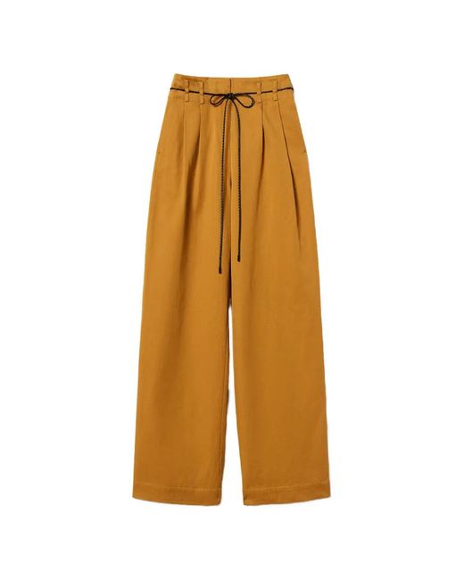 Twinset Yellow Wide Gabardine Trousers
