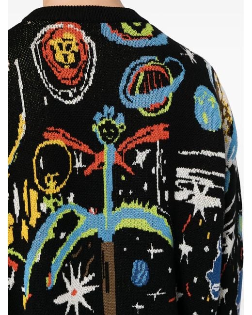 Palm Angels Black Intarsia Crewneck Jumper for men