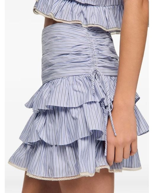 Sandro White Mini Striped Ruffled Skirt