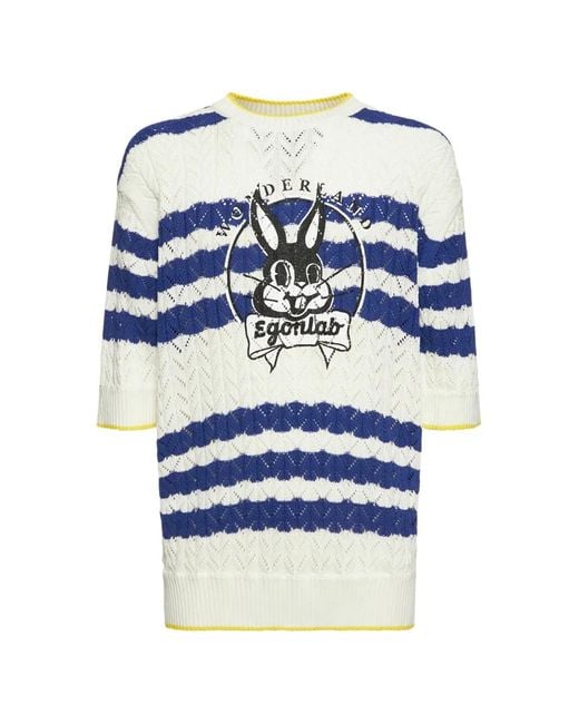 Egonlab Blue Bunny Striped T-Shirt for men