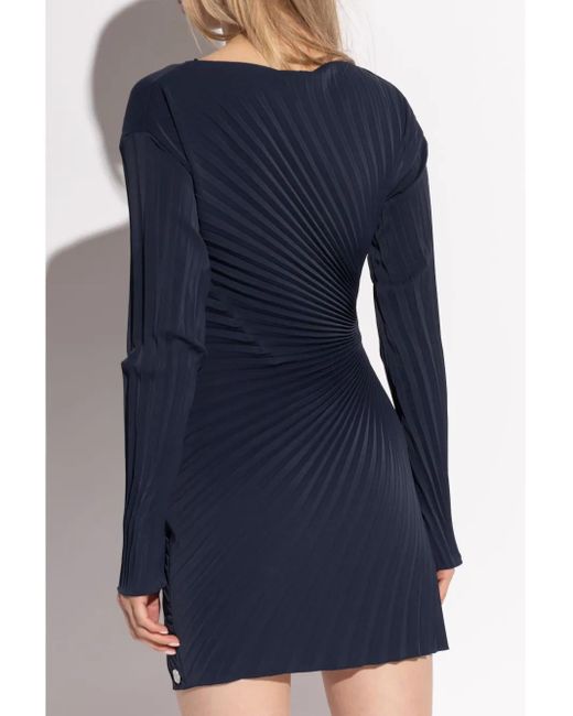 KENZO Blue Pleated Long-Sleeve Dress