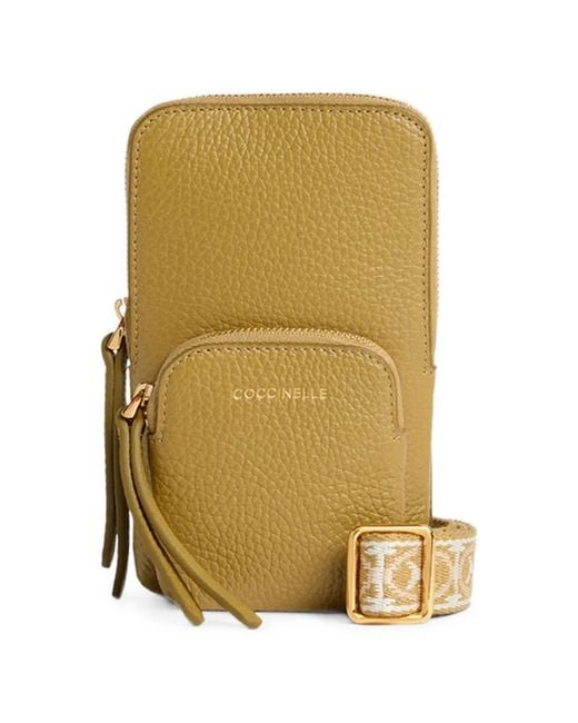 Coccinelle Yellow Mini Pixie Grained-Leather Phone Bag