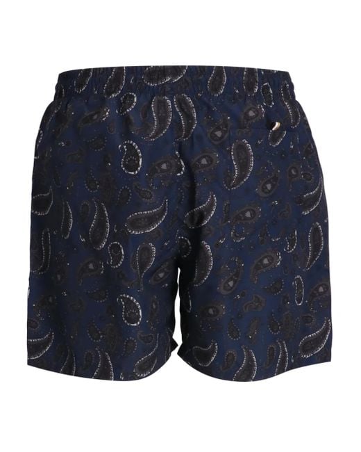 Boss Blue Paisley-Print Drawstring Swim Shorts for men