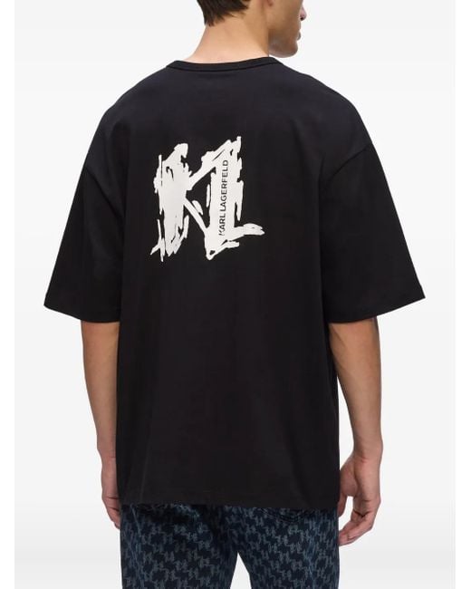 Karl Lagerfeld Black Logo-Print T-Shirt for men