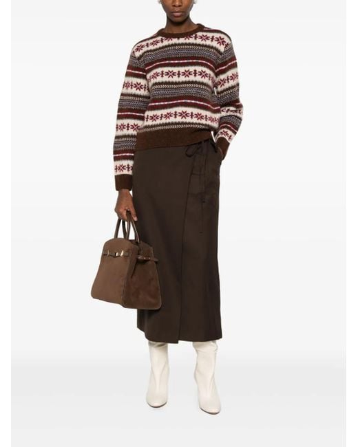 DUNST Brown Fairisle-Pattern Crew-Neck Sweater