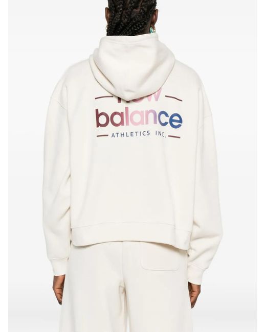Felpa Con Cappuccio E Logo di New Balance in White