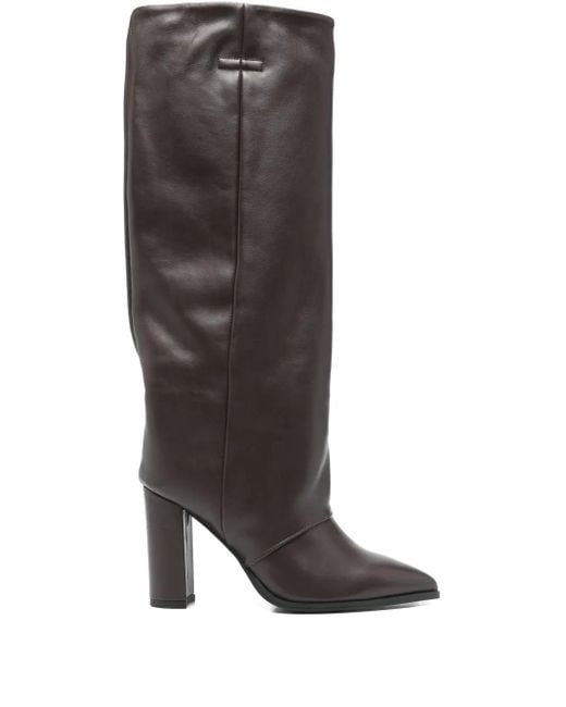 GISÉL MOIRÉ Gray 95Mm Calf Leather Knee-High Boots