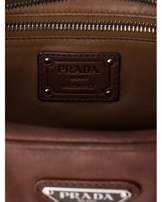 Prada Brown Large Leather Zip Tote Bag