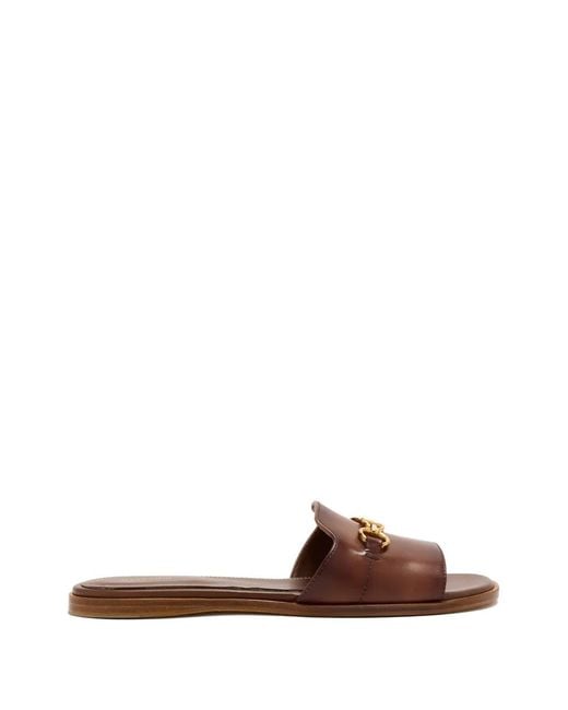 Magnanni Shoes Brown Horsebit Logo-Plaque Flat Sandals