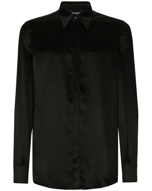 Dolce & Gabbana Black Martini-Fit Button-Down Satin Shirt for men