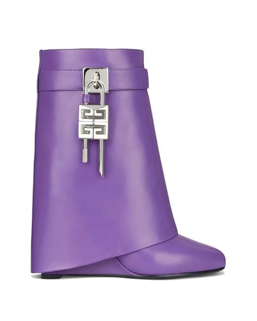 Givenchy Purple Shark Lock Ankle Boots