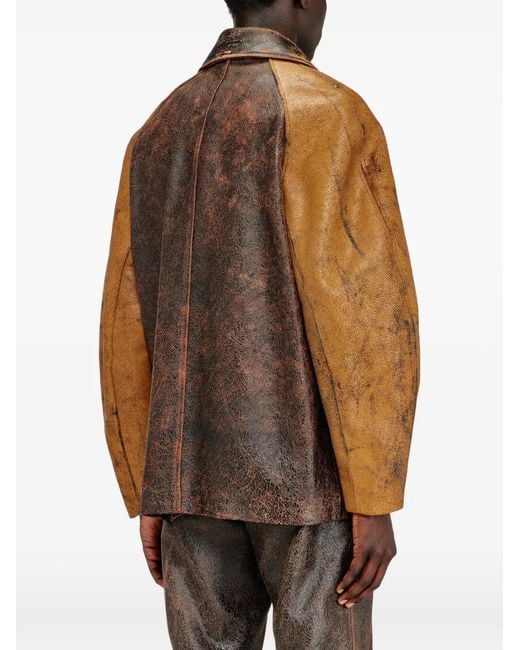 DIESEL Brown Veste L-Nahun En Cuir for men