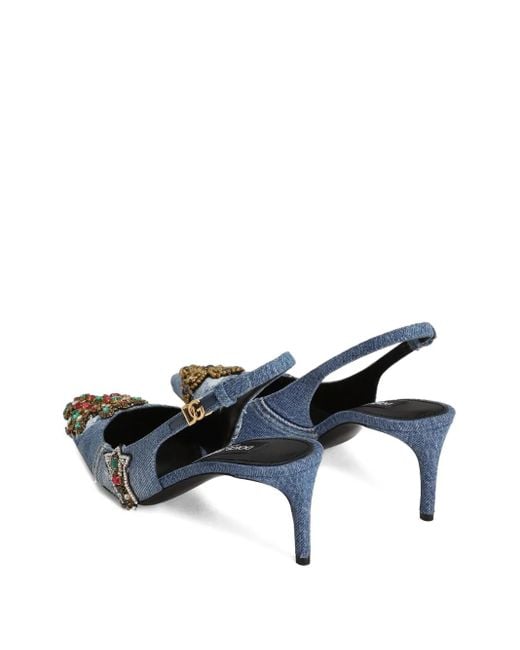 Dolce & Gabbana Blue Denim Patchwork Slingback With Embroidery