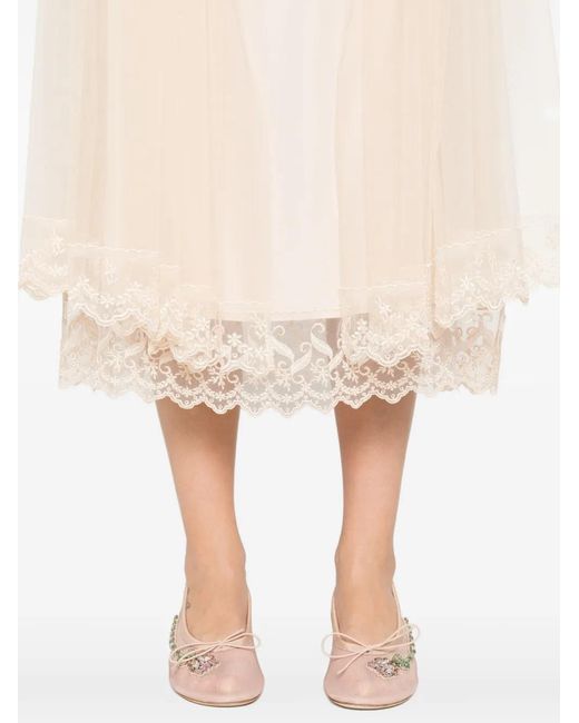 Simone Rocha Natural Lace-Trim Hip-Detail Midi Skirt