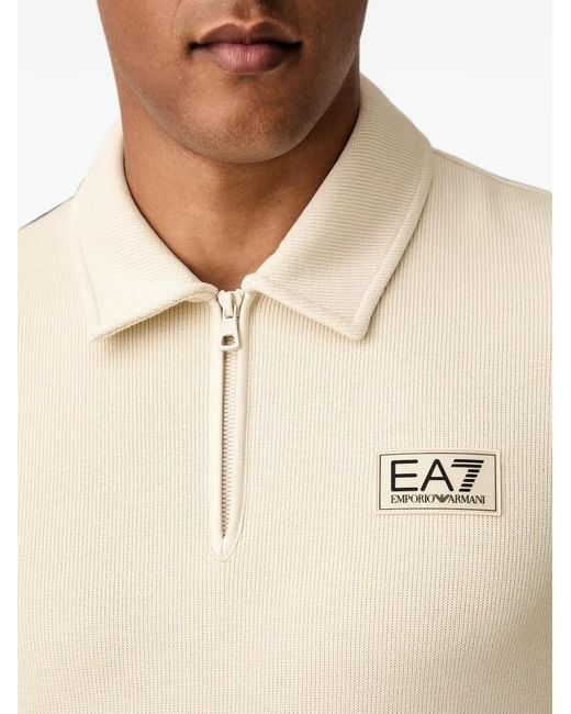 EA7 Natural Logo-Patch Zip-Neck Sweater for men