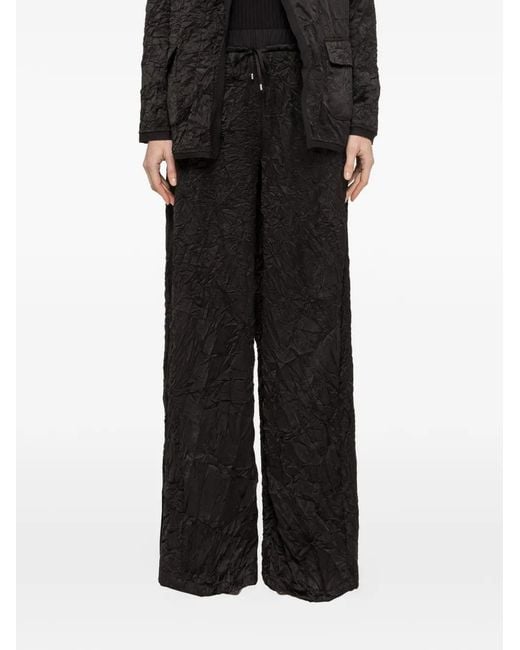 Nissa Black Crinkle-Effect Wide-Leg Trousers