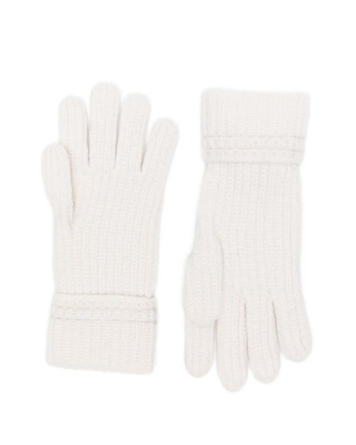 Eleventy White Ribbed-Knit Logo-Patch Gloves for men