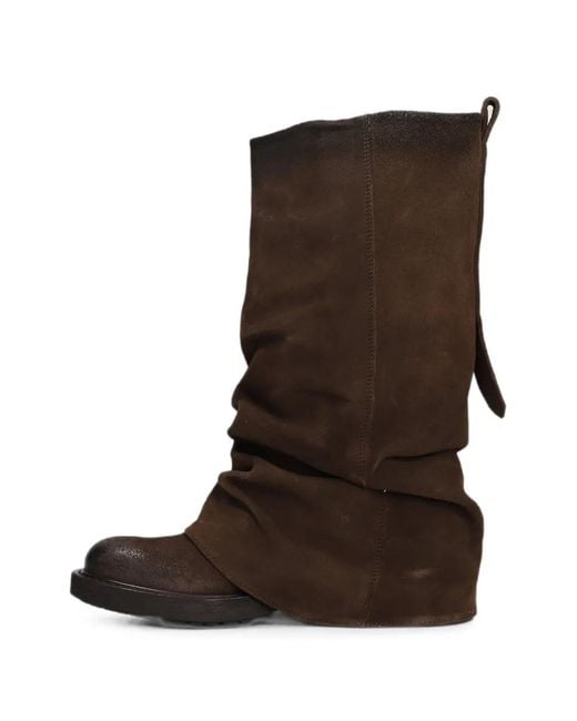 METISSE Brown Slouchy-Effect Distressed-Finish Boots