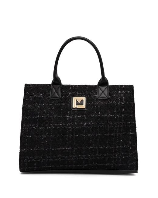 Morgan Black Tweed Logo-Plaque Tote Bag