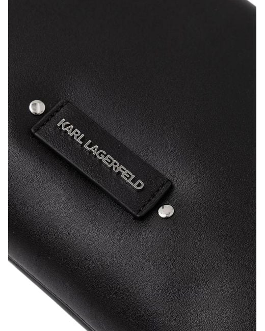 Karl Lagerfeld Black Logo-Plaque Eyelet-Embellished Shoulder Bag
