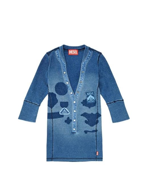 DIESEL Blue Henley Top With Shadow-Patch Effects