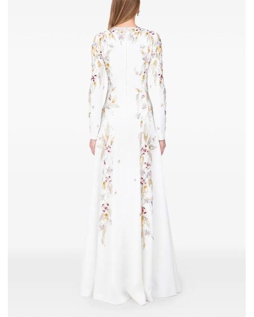 Dina Melwani White Floral-Embellished Dress