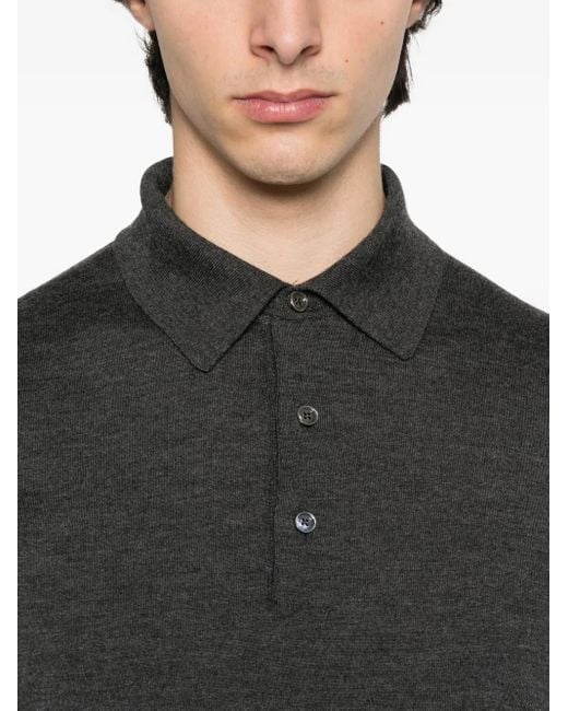 Kiton Black Long-Sleeve Polo Sweater for men