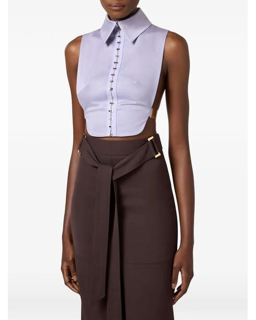 Elisabetta Franchi Purple Stretch Cotton Bib With Elastic Straps