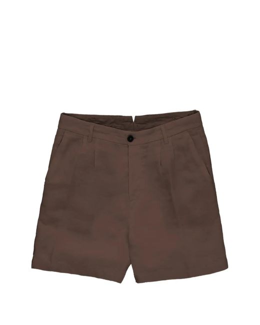 Fortela Brown Pleated Bermuda Shorts for men