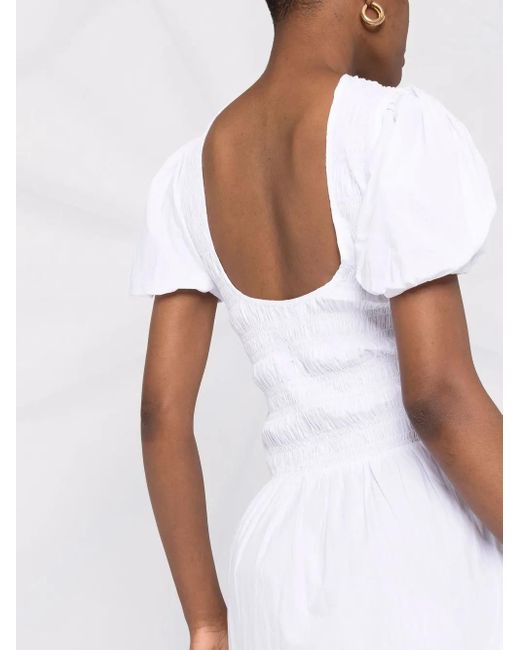 Ganni White Shirred Poplin Midi Dress