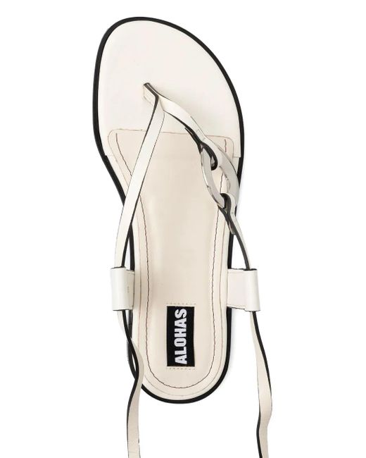 Alohas White Morosia Leather Ankle-Tie Sandals