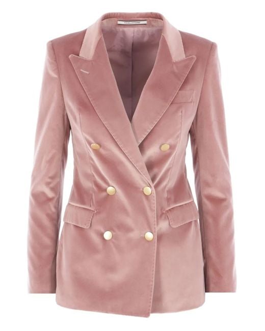 Tagliatore Pink Velvet Double-Breasted Jacket