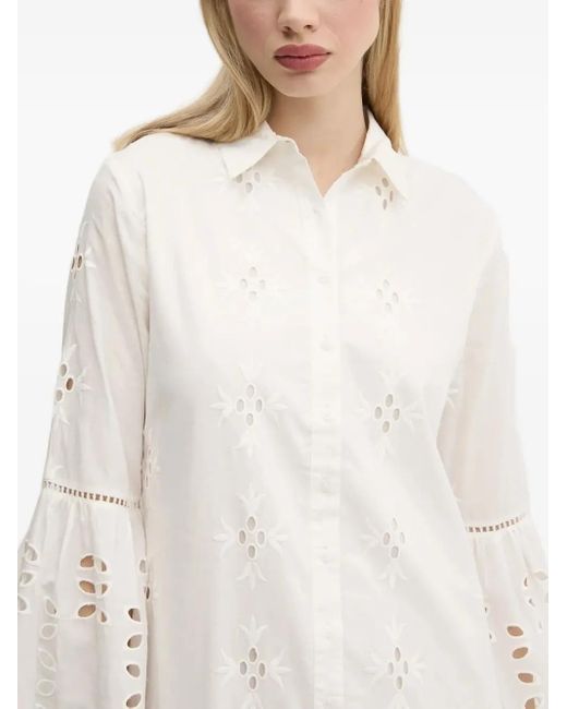 Desigual White Eyelet-Embroidered Bell-Sleeve Midi Dress