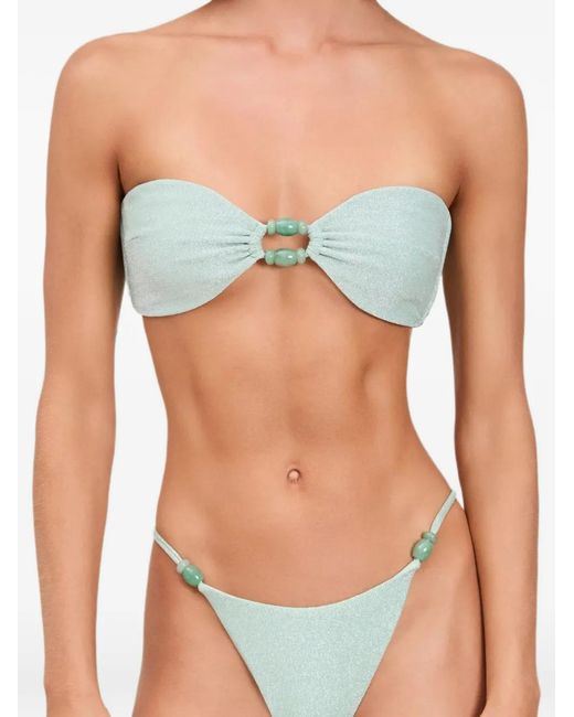 Devon Windsor Green Anto Bead-Embellished Strapless Bikini Top